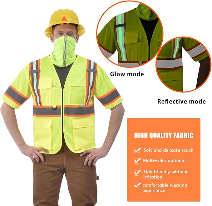 AYKRM 11 color High Vis Reflective Safety Vest for Women Men Security Pocket Zipper