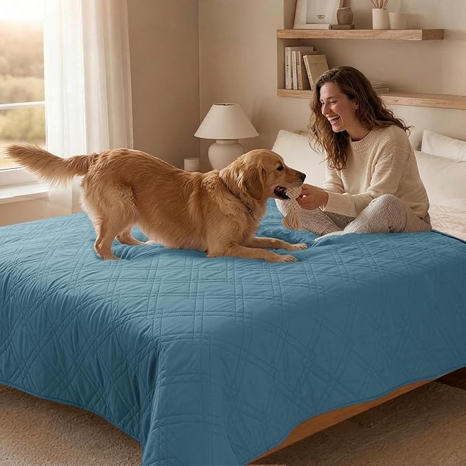100% Waterproof Dog Couch Protector, Triple-Layer Waterproof Dog Bed Cover Pet Blanket Reversible 2-Tone Sofa Shield, Non-Slip Furniture Guard for Pets(35×71 Inch, Gray Blue+Apricot)