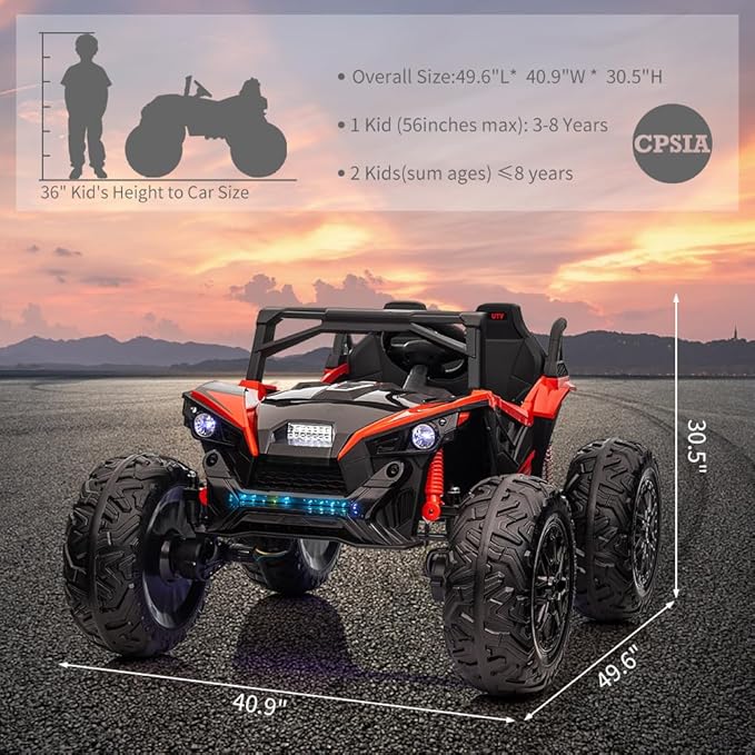 2 Seaters 24V Ride on UTV with Remote Control,10AH Battery, 400W Powerful Motors with 17" EVA Wheels, 20.5“ Seat Width Electric Ride Toy with Metal Suspension,LED Lights,Music,Horn (Red)
