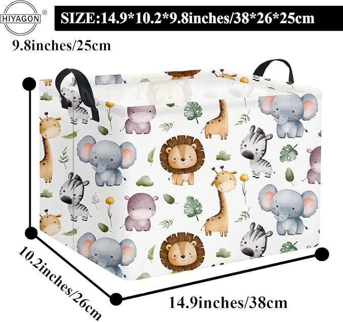 HIYAGON Rectangular Woodland Animal Basket Baby Storage Basket Storage Bin Organizer Box Animal Room Decor(Animal Basket)