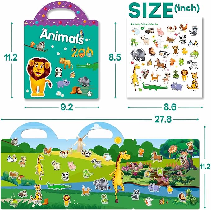 Reusable Sticker Books for Toddlers 1-3, 3 Sets Sticker Books for Toddlers 2-4 Years, Toddler Travel Toys for Kids 2 3 4 Year Old Girls Boys