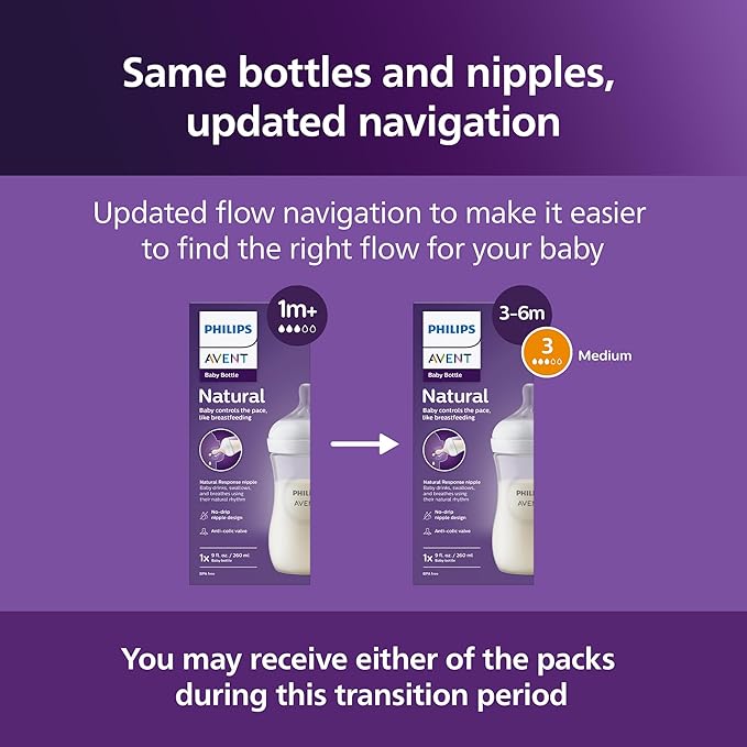 Philips Avent Natural Baby Bottles with Natural Response Nipples (Medium Flow, Flow 3), 9oz, Blue, 4-Pack, SCY903/24