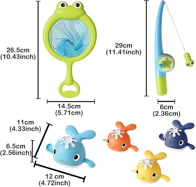 Magnet Fishing Game Bath Baby Toy for 1-3 4-8 Year Old Toddler Boys Girls,Gifts for Kid,Baby Bathtub Water Shower Pool Toys 18 Months+,4 Swimming Wind-up Whale&1 Fishing Pole&1 Net