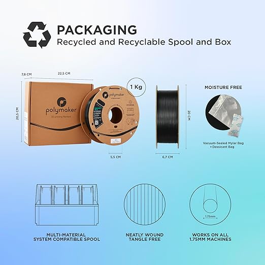 Polymaker PETG Silver 3D Printer Filament 1.75mm 1kg, High Speed PETG up to 300mm/s, High Strength New Formula, Excellent Layer Adhesion, Warp Free, Compatible with Most 3D Printers