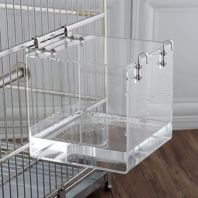 Hanging Bird Bath Cube Bird Bathtub Bath Shower Box Bowl Cage Accessory for Bird Canary Budgerigar Parrots Crested Myna Cockatiel, Big
