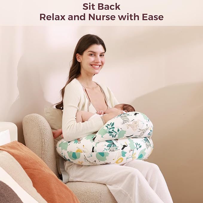 Momcozy Pioneering Safety Fence Nursing Pillow for Breastfeeding- Wider Feeding Pillows for More Support for Mom & Baby- Easier Nursing & Hand Free- Fit for All, Removable Cotton Cover