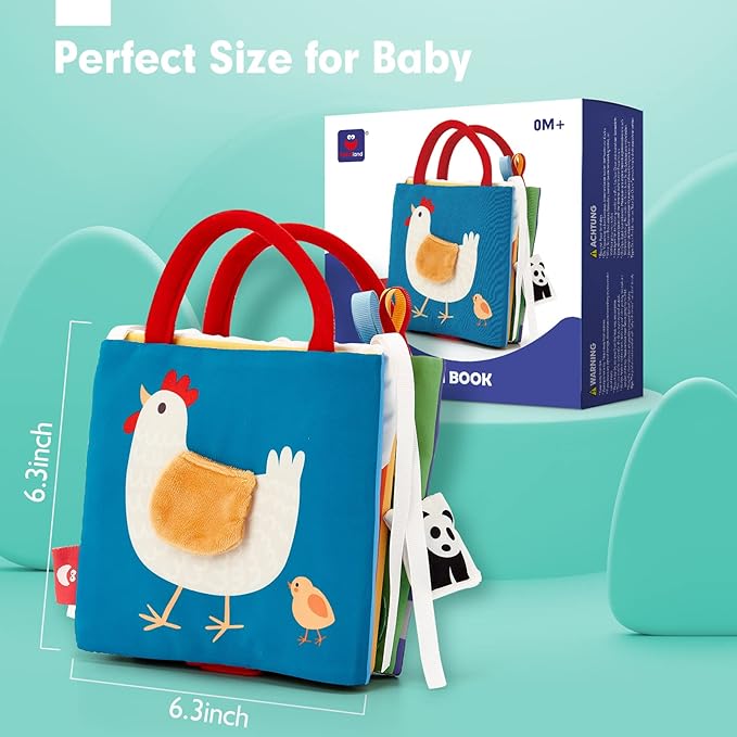 hahaland Baby Toys 0-6 Months - High Contrast Newborn Toys - Baby Tummy Time Books 0-6 Months with Crinkle, Squeaky Sounds, Touch Feel, Visual Stimulation