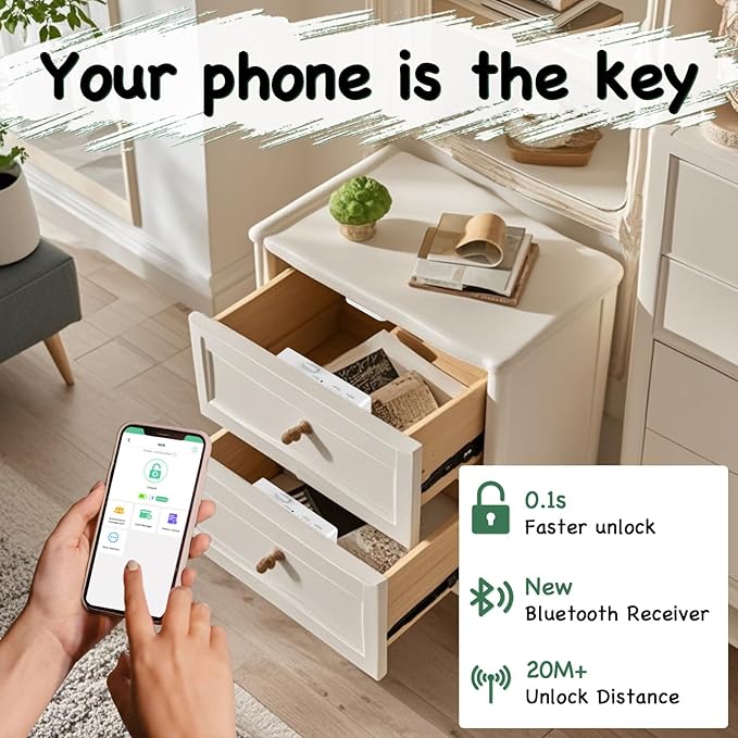RFID Cabinet Lock, Hidden Digital Electronic Bluetooth RFID Smart Cabinet Drawer Lock for Adults Baby Proofing Teens Liquor Cupboard File