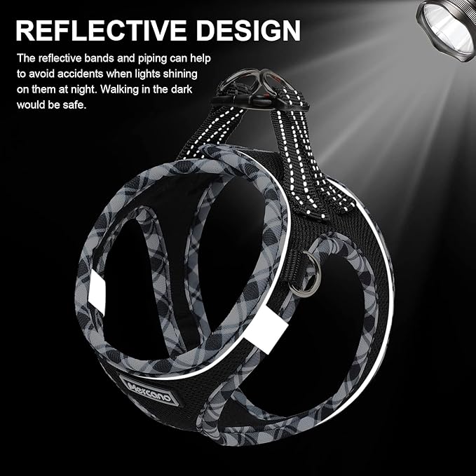 Mercano Soft Mesh Dog Harness and Leash Set, No-Chock Step-in Reflective Breathable Lightweight Easy Walk Vest Harnesses with Safety Buckle for Small Dogs, Cats (Black White, XS)