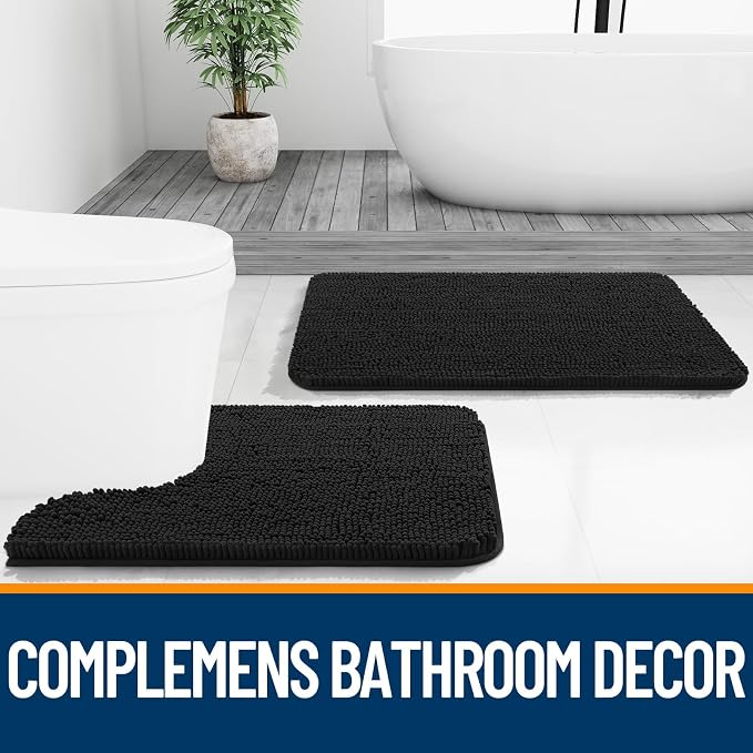 OLANLY Toilet Rugs U-Shaped 24x24, Extra Soft Absorbent Chenille Contour