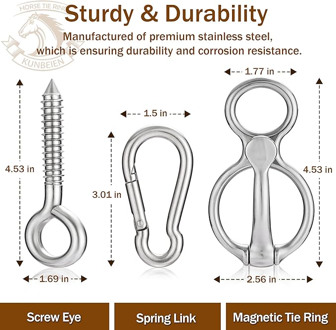 6PCS Horse Tie Ring, Safe Tie Horse Supplies, Humane Way Tie Ring, Magnetic Ring for Tying and Retracting, Helps Horse Pull Back and Releases Stress from The Horse
