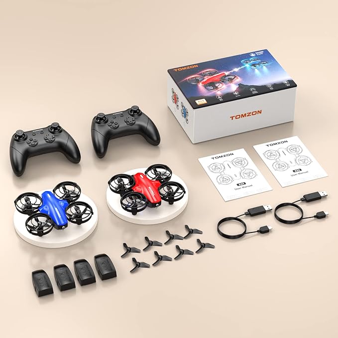 TOMZON A24 Mini Drone for Kids with Battle Mode, Kids Drone with Throw to Go, High Speeds Rotation, Self Spin & 3D Flip, RC Quadcopter with Altitude Hold, Headless Mode, 4 Batteries, Red & Blue 2 Pack