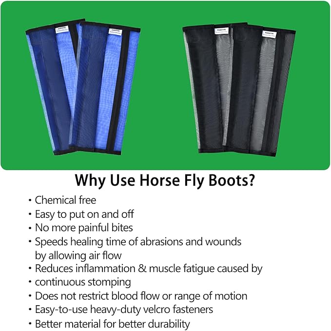 Mesh Horse Fly Boots Set of 4, Non-Slip Horse Leggings, Loose Fitting Fly Boots for Horses, Breathable Adjustable Leg Wraps, Reduce Stomping & Stay Up, Not Sag, No Rub
