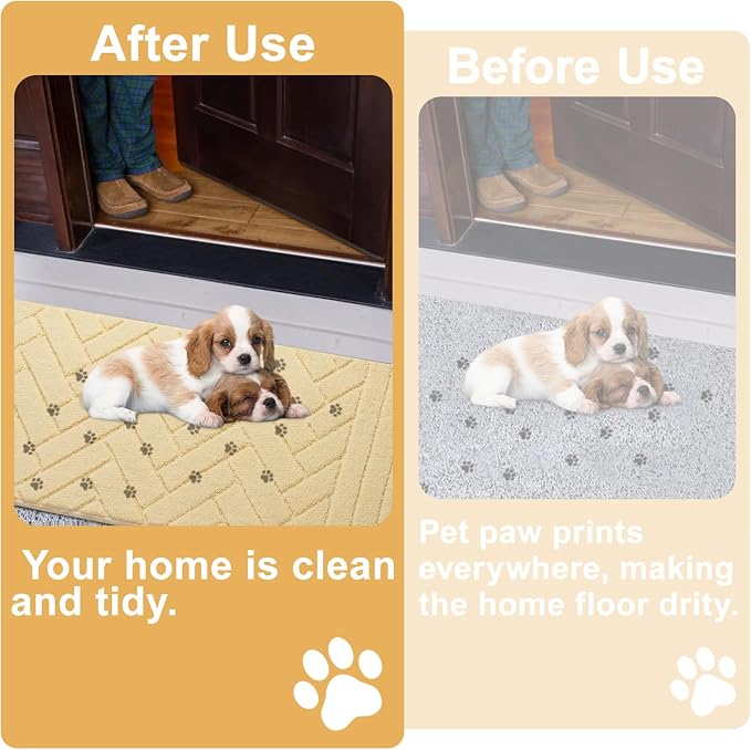 hicorfe Indoor Doormat, Front Back Door Mat Rubber Backing Non Slip Door Mats