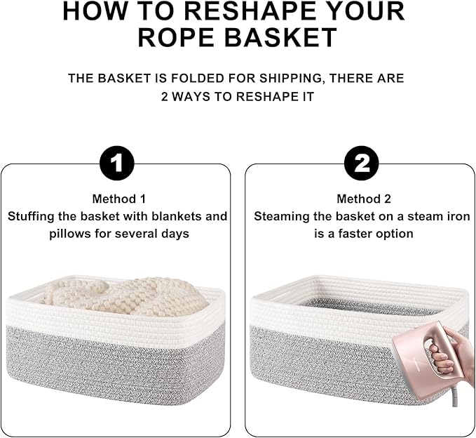 Storage Baskets for Organizing 3 Pack, Woven Baskets for Shelves, Closet Organizer Bins Empty Gift Basket Toy Storage for Toys, Books, Towels, Clothes, 15"x11.42"x6.7", Grey