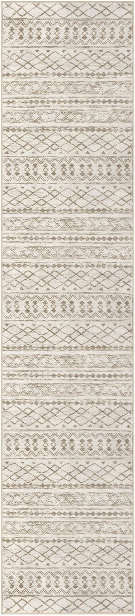 KUTA Moroccan Washable Hallway Runner Rug, 2.6x12 Non-Slip Vintage Beige Boho