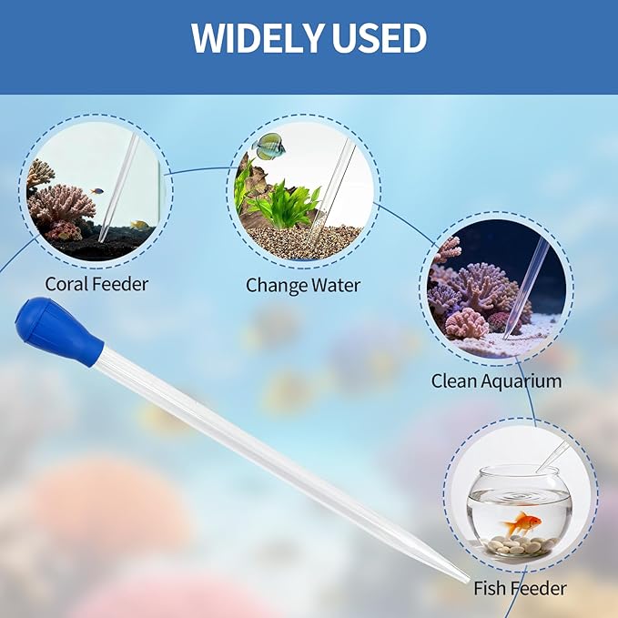 Extra Long Aquarium Coral Feeder Tool with Extension Tube, Deep Tank Fish Feeding Pipette, Long Pipette for Coral and Fish Feeding,Reef Tank Maintenance Accessories(17.7in&11.4in)