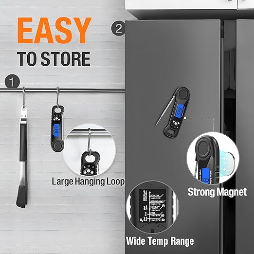 Meat Thermometer Digital, Instant Read Food Thermometer for Cooking Deep Fry BBQ Oven Grill Smoker Roast and Candy Thermometer, Camping & Kitchen Essentials, Gifts for Men Women