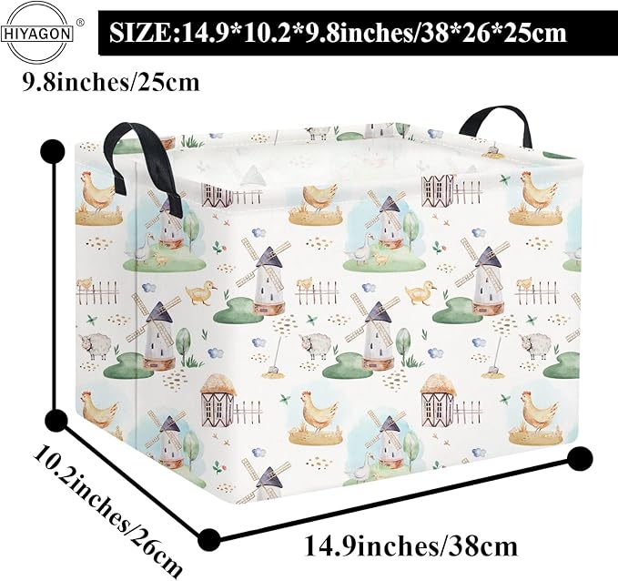 HIYAGON Rectangular Baby Basket for Boys Kids Baby Storage Basket Toy Storage Bin Organizer Box Room Decor(Farm)