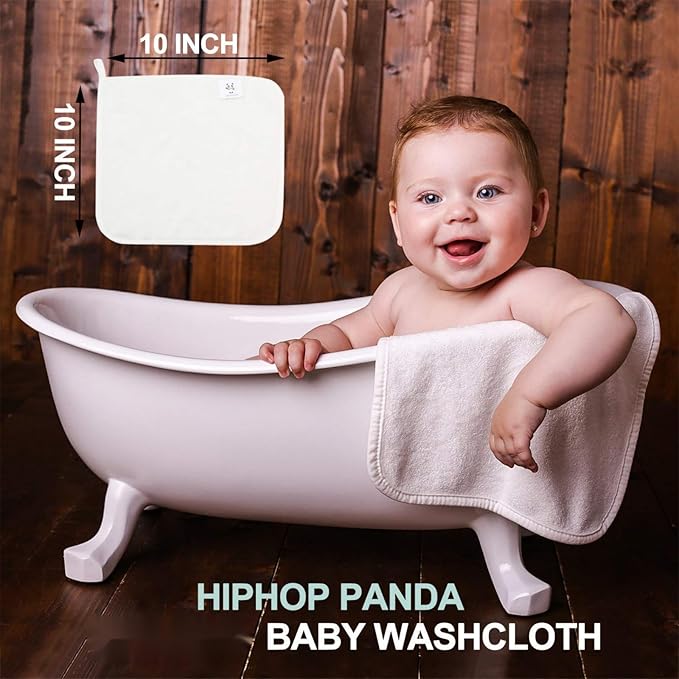 HIPHOP PANDA Baby Washcloths, Rayon Made from Bamboo - 2 Layer Ultra Soft Absorbent Newborn Bath Face Towel - Reusable Baby Wipes for Delicate Skin - Grey, 6 Pack