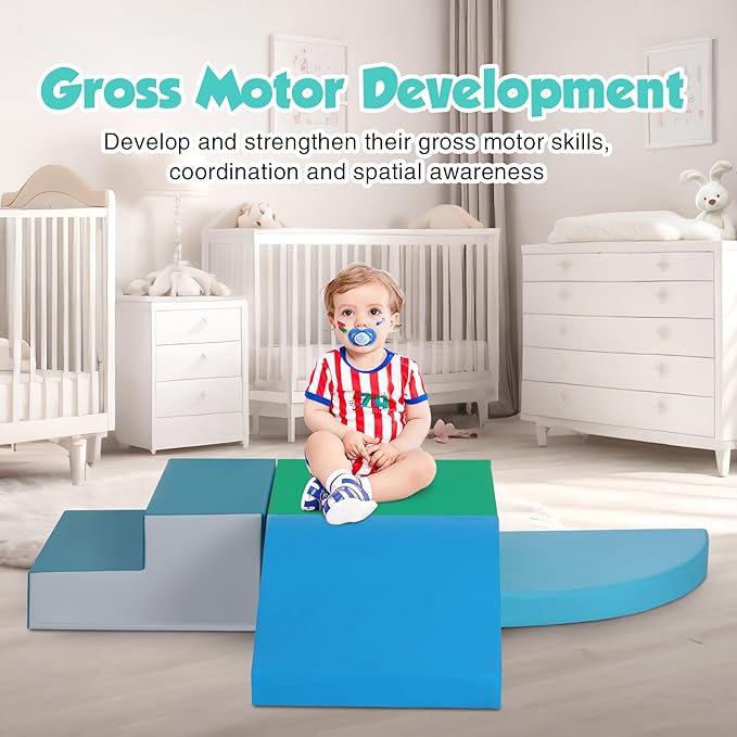 4-Pieces Climbing Toys for Toddlers: PU Leather - Soft Play Climbing for Toddlers - Foam Climbing Blocks for Crawling and Sliding Indoor Playground for Kids