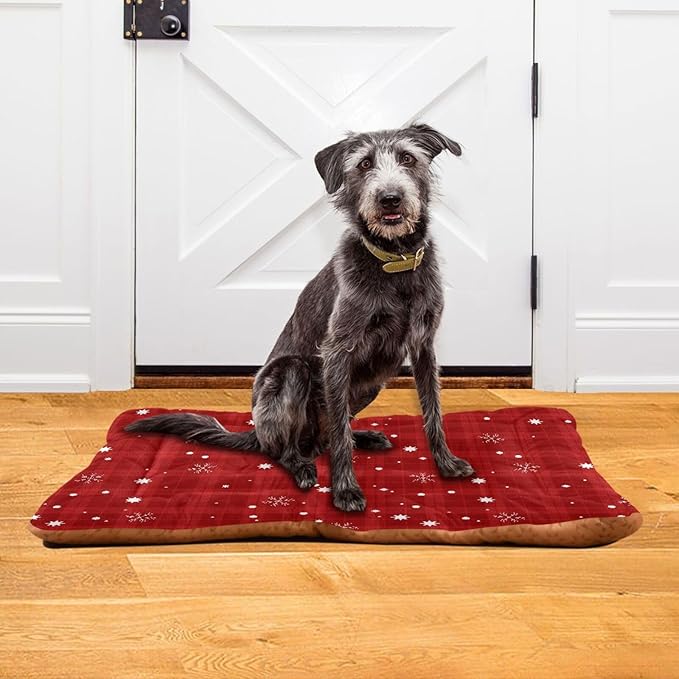 Red Buffalo Plaid Snowflake Christmas Pet Bed Cute Dog Bed Mat Absorbing Non Slip Pad Pet Sleeping Mat for Small, Medium, and Large Dogs Puppy Cat 24 in x 18 in