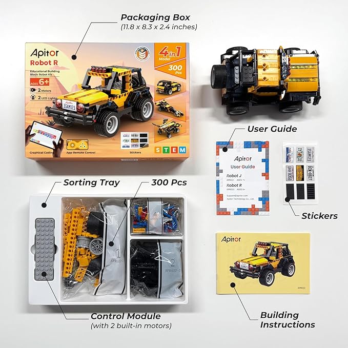 Robot R Smart Robot Building Kit with Storage Box, 4-in-1 Programmable App Remote Control Off Roader Car Toy, Authentic and Functional Design, Coding Gifts for 6 7 8 9 10 11 12 Years Old Kids