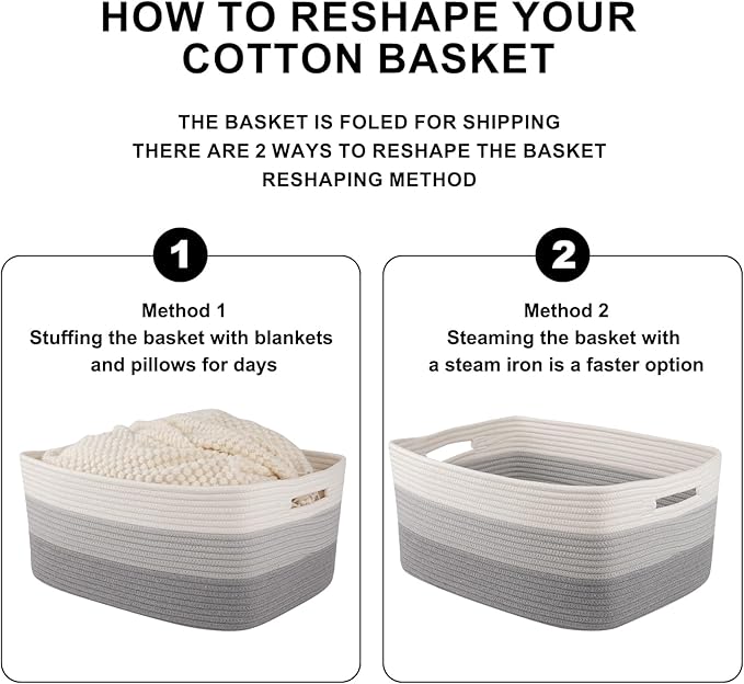 Large Storage Basket for Organizing, Woven Rope Basket for Shelves, Closet Organizer Bins for Clothes, Blanket, Toys, Baby Nursery Storage, 17.7" x 13" x 7.87", 3 Packs Gradient Grey