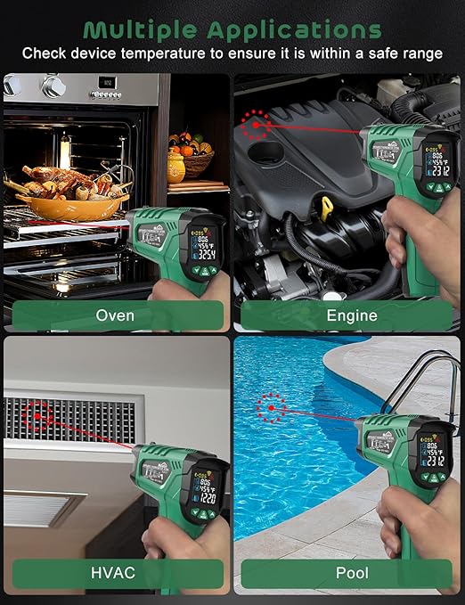 Infrared Thermometer Gun,SQECH Laser Thermometer Gun -58℉~1472℉(-50℃~800℃),Temperature Gun with Ambient Temperature/Humidity/Adjustable Emissivity/Color Backlight for Cooking, Oven,Engine,HVAC