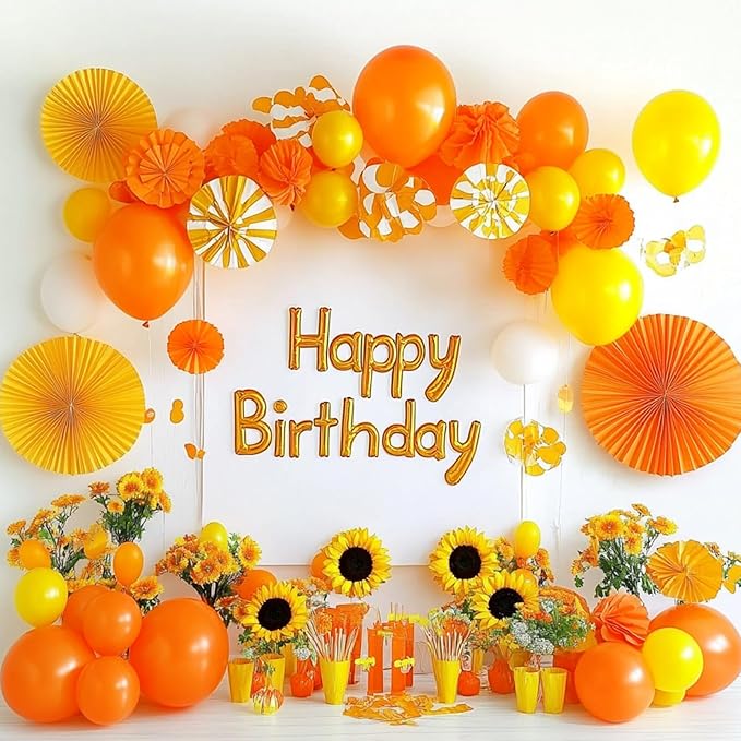 RUBFAC 129pcs Orange Balloons Different Sizes 18/12/10/5 Inches, Burnt Orange Fall Balloon Arch Kit Garland for Halloween Thanksgiving Party Baby Shower Birthday Decoration