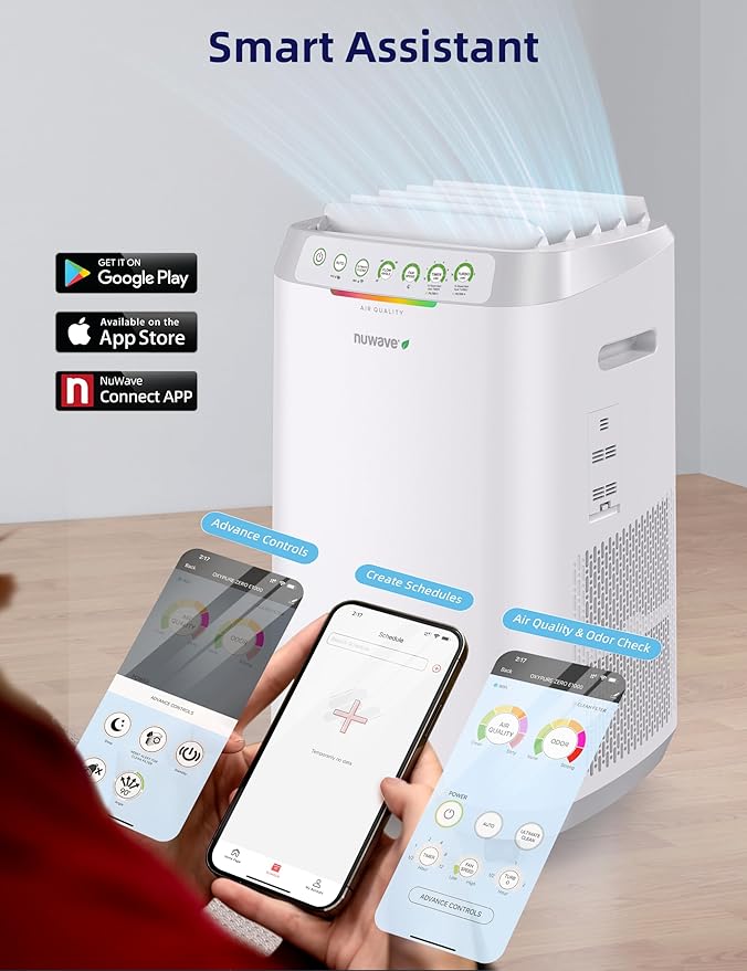 Nuwave OxyPure ZERO Air Purifier with Washable and Reusable Bio Guard Tech Air Filter, Large Room Up to 2002 Ft², Air Quality Monitor, 0.1 Microns, 100% Capture Irritants like Smoke, Dust, Pollen