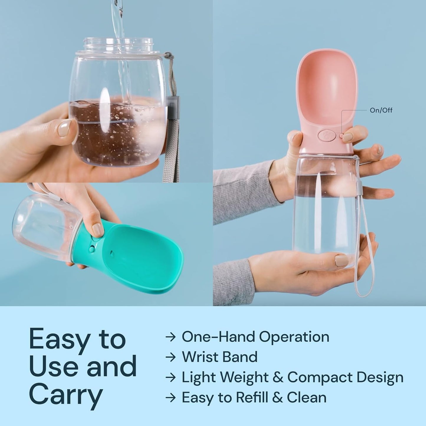 MalsiPree Dog Water Bottle - 19 Oz, Black, BPA-Free Stainless Steel - Portable & Lightweight Water Dispenser with Bowl for Dogs - Leak-Proof & No-Waste Design for Travel