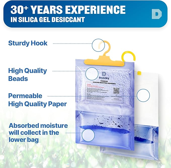Dry & Dry 7 Pack Moisture Absorbers for Home, Basement & Bedroom - Small Dehumidifiers