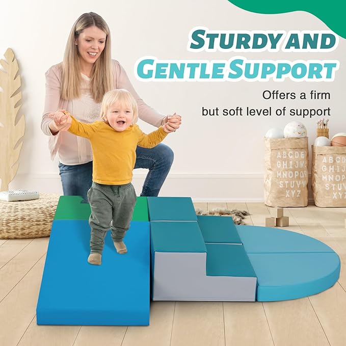 6-Piece Soft PU Leather Toddlers Climbing Toys, Indoor Climb and Crawl Activity Play Set, Foam Play Gym Climbing Structures for Toddlers 3, Baby Foam Blocks for Toddler