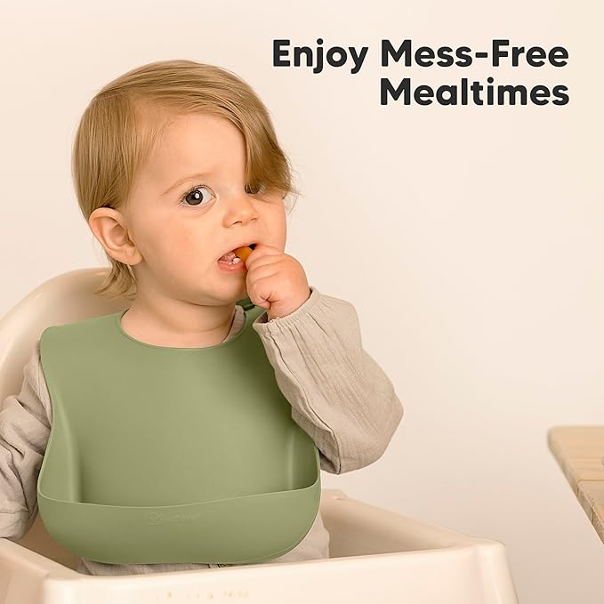 KeaBabies 2-Pack Silicone Baby Bibs for Eating - Sturdy Food-Grade Silicone Bibs for Babies Girl, Boy, Large Food Catcher, Clean & Put On Easily, Waterproof Toddler Feeding Essentials (Harvest)
