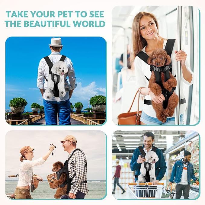 Dog Carrier Backpacks, Adjustable Dog Backpack Carrier, Legs Out Easy-fit Dog Chest Carrier for Medium Small Dogs, Hands Free Dog Front Carrier for Hiking, Cycling(Black M)