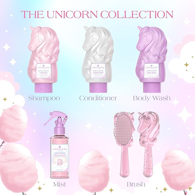 Glimmer Wish Unicorn Kids Body Wash, Gentle Cleanser and Moisturizing Sulfate Free Body Wash, Skin Care for Kids, Vanilla Cotton Candy, 12 Fl Oz