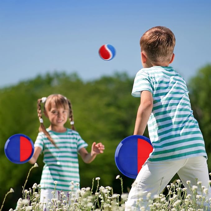 EVERICH Upgraded Toss and Catch Ball Game Set - Indoor and Outdoor Games for Kids 3-12, Beach Sand Pool Water Toy Includes 4 Paddles 4 Sticky Balls, Easter Basket Stuffers Boys Girls Birthday Gifts