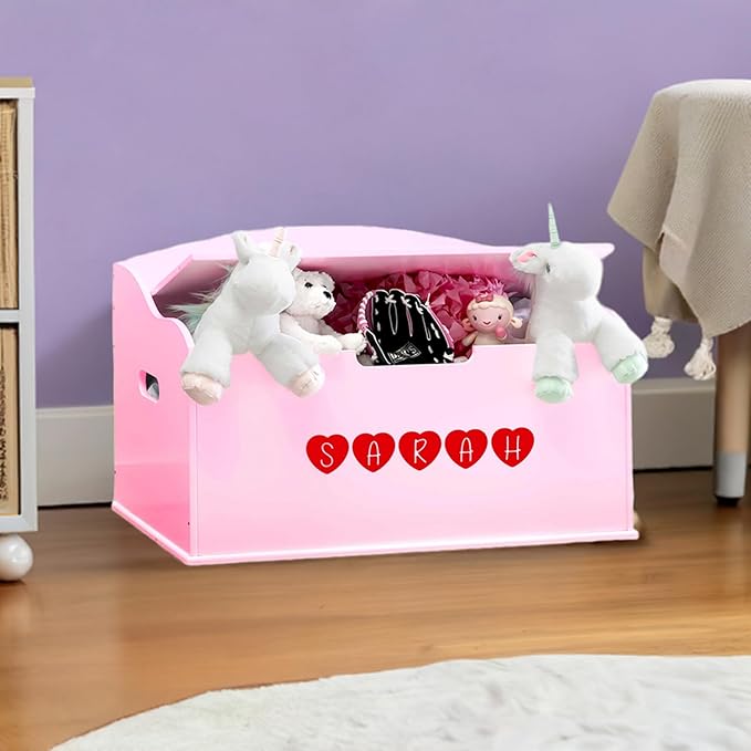 DIBSIES Personalized Creative Wonders Toy Box, Signature Series for Girls, 30 x 19.25 x 18 inches, Soft-Close Lid (Pink)
