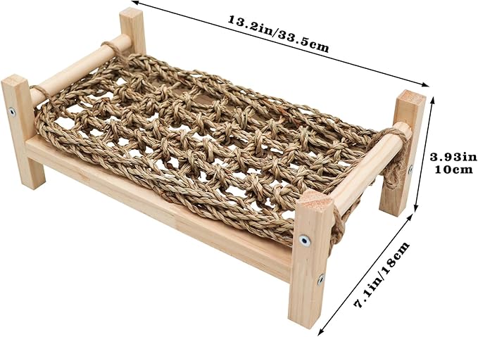 Dnoifne Bearded Dragon Bed - Natural Wood and Seagrass Hammock, Reptile Tank Basking Platform Accessories for Leopard Gecko, Lizard, Frog