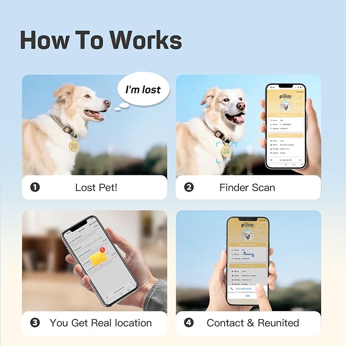 Plike Smart Pet Tracker for Apple Find My (iOS only), Dog Tracker Tag with Silicone Cover, Scan QR for Instant Location Alerts, No Monthly Fee, Anti-Lost Tracker for Dogs & Cats