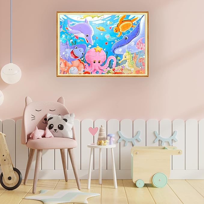 Jumbo Floor Puzzle for Kids Underwater Jigsaw Large Puzzles 48 Piece for Toddler Children Learning Preschool Educational Intellectual Development Toys 3-5 4-8 Years Old Gift for Boys and Girls