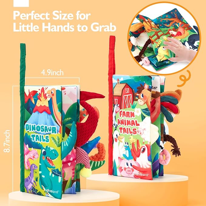 hahaland Baby Books 2PCS - Baby Toys 0-6 Months - Touch & Feel Tummy Time Sensory Soft Books for Babies 0-12 Months, Stroller Travel Toys