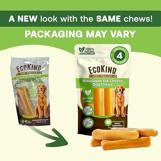 EcoKind Premium Gold Yak Cheese Himalayan Dog Chews, Dog Treats for Medium Dogs, All Natural, High Protein, for Aggressive Chewers, Medium - 6 Chews