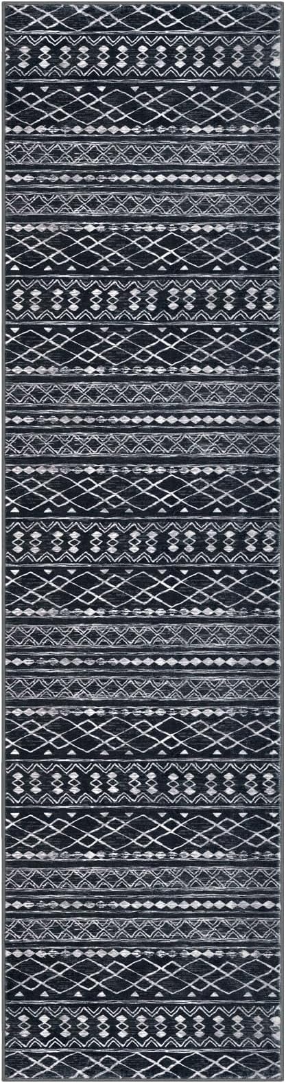 KUTA Moroccan Boho Runner Rug 2.6x10 Non-Slip Vintage Black Washable Hallway