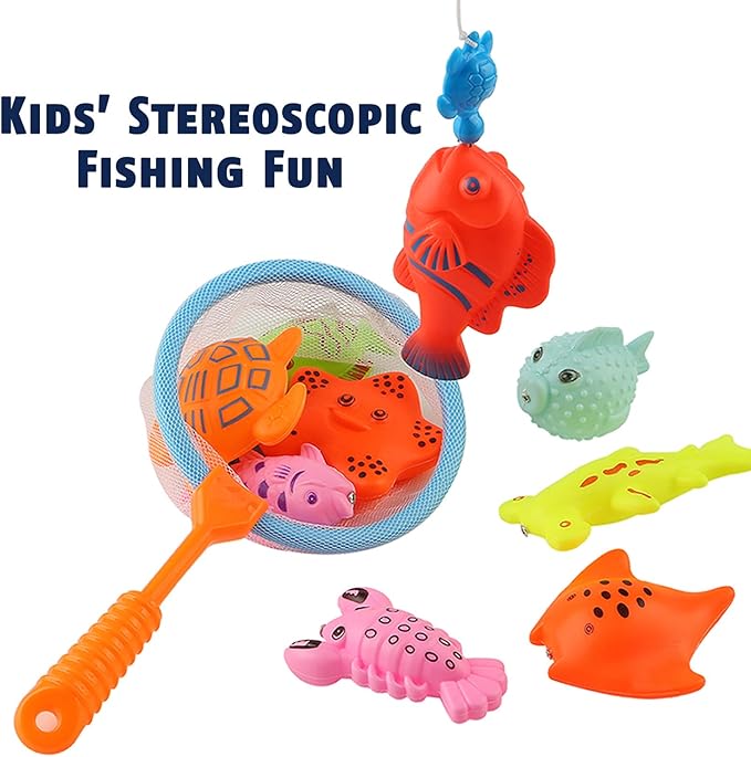 CozyBomB™ Kids Fishing Bath Toys Game | Magnetic Floating Toy Magnet Pole Rod Net, Plastic Floating Fish Toddler Pool Education Teaching and Learning Colors Birthday Age 3 4 5 6 Year
