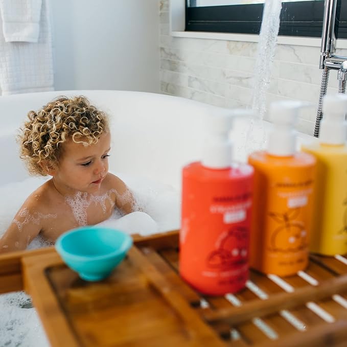 Dabble & Dollop Citrus Kiss Bundle, Natural Bubble Bath, Body Wash & Shampoo for Kids, USA-made, Paraben & Sulfate Free, Vegan, Gluten-Free, Tear-Free, Tangerine, Vanilla, Lemon (Set of 3)