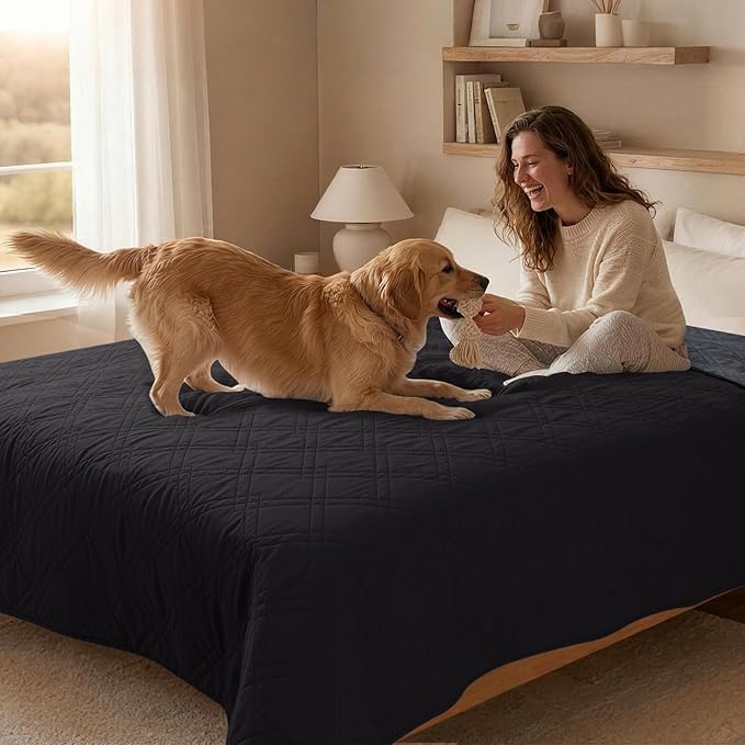 100% Waterproof Dog Couch Protector, Triple-Layer Waterproof Dog Bed Cover Pet Blanket Reversible 2-Tone Sofa Shield, Non-Slip Furniture Guard for Pets(35×71 Inch, Black+Blackish Gray)