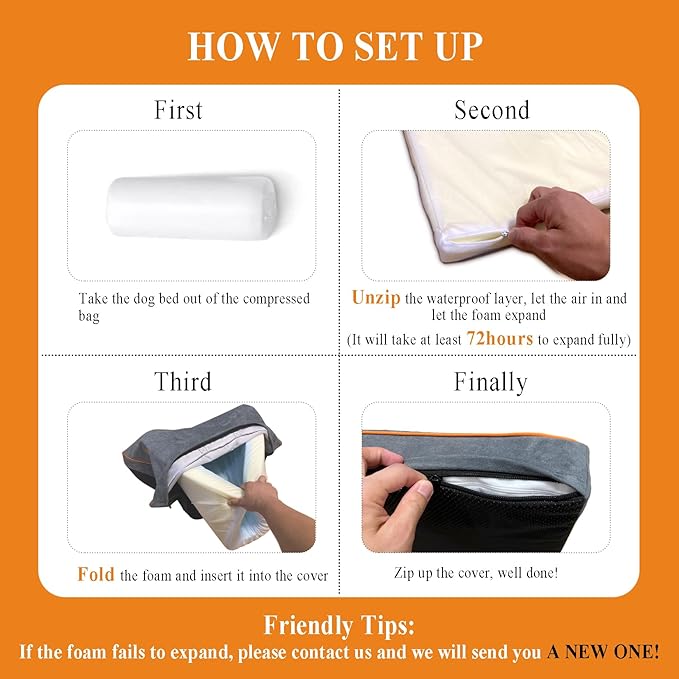 Hard-Wearing Orthopedic Dog Bed for Crate, 35x22 Inch, Made of Memory and HR Foam, Two-Sided Use, Providing Soft and Relatively Hard Support, with an Extra Inner Waterproof Protector (Gray)