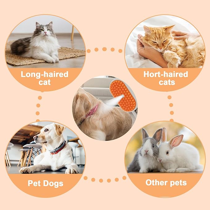 4 in 1 Cat Steam Brush Cat and Dog Anti-Static steam Brush with Spray for Massaging,cleaning,Shedding,Grooming,Rechargeable Pet Grooming Brushes(white brush)